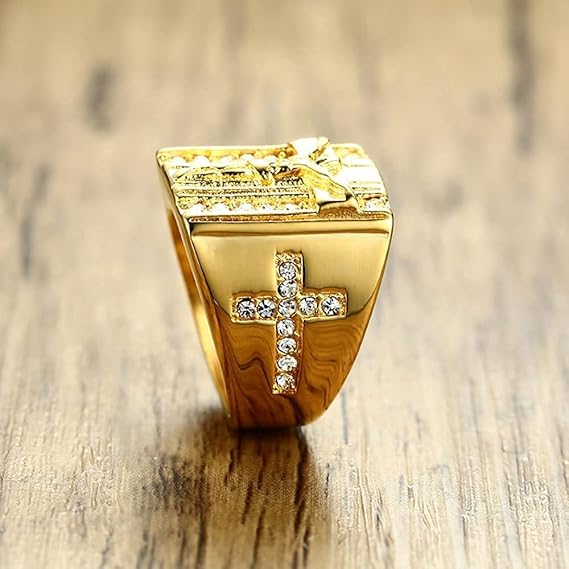 ANILLO DE ACERO TITANIO CON DIJE DE CRUZ - Imagen 3
