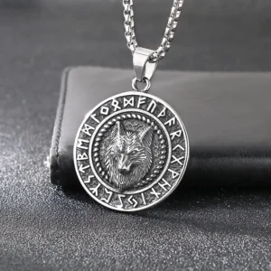COLLAR CADENA DE ACERO TITANIO CON DIJE DEL REY LOBO FENRIR