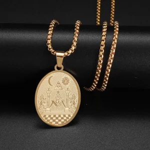 COLLAR CADENA DE ACERO TITANIO CON DIJE MASÓN