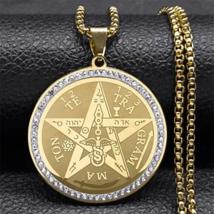 COLLAR CADENA DE ACERO TITANIO CON DIJE DE TETRAGRAMATON