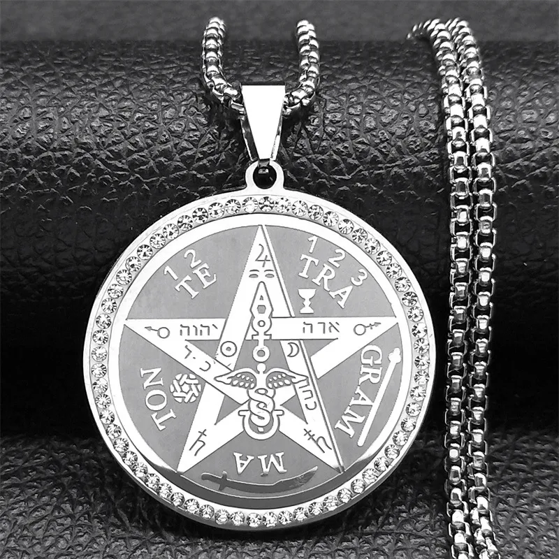 COLLAR CADENA DE ACERO TITANIO CON DIJE DE TETRAGRAMATON - Imagen 2