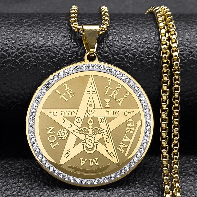 COLLAR CADENA DE ACERO TITANIO CON DIJE DE TETRAGRAMATON