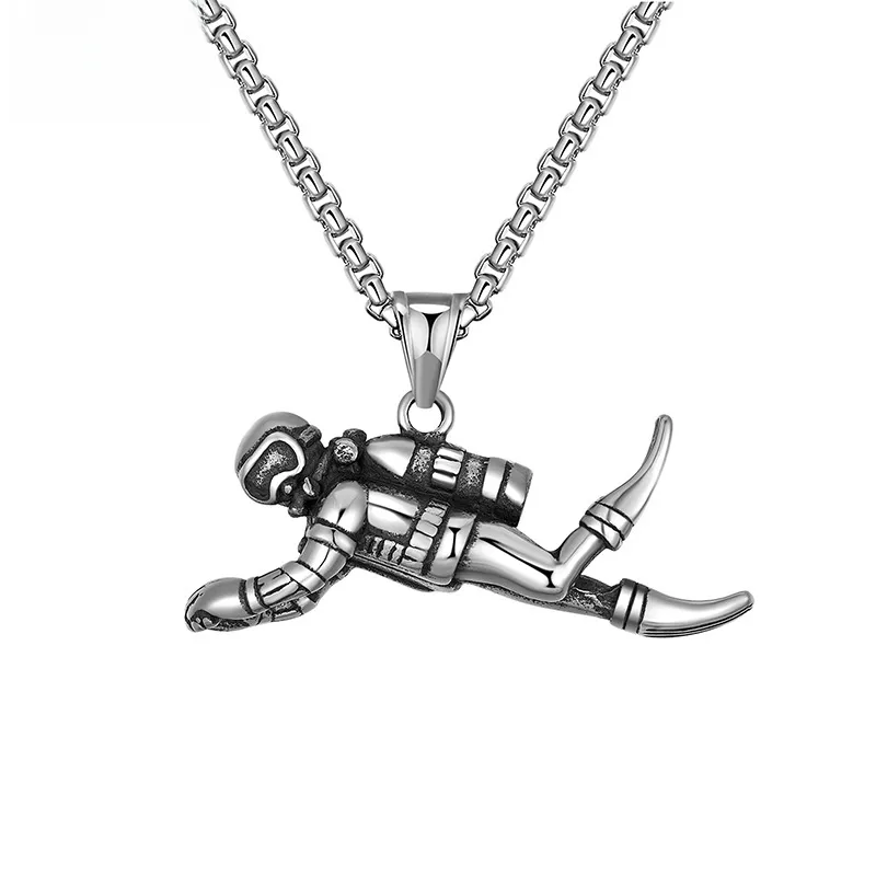 COLLAR CADENA DE ACERO TITANIO CON DIJE DE BUZO - Imagen 3