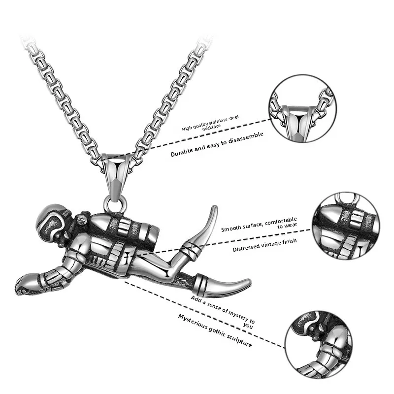 COLLAR CADENA DE ACERO TITANIO CON DIJE DE BUZO - Imagen 5