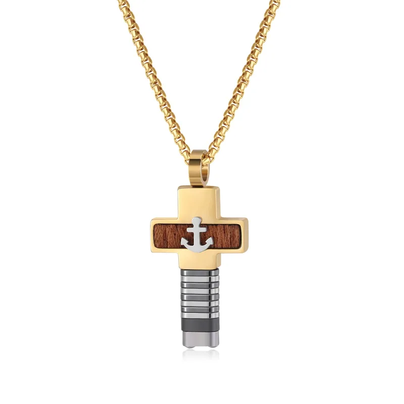 COLLAR CADENA DE ACERO TITANIO CON DIJE DE CRUZ CON ANLCA - Imagen 5