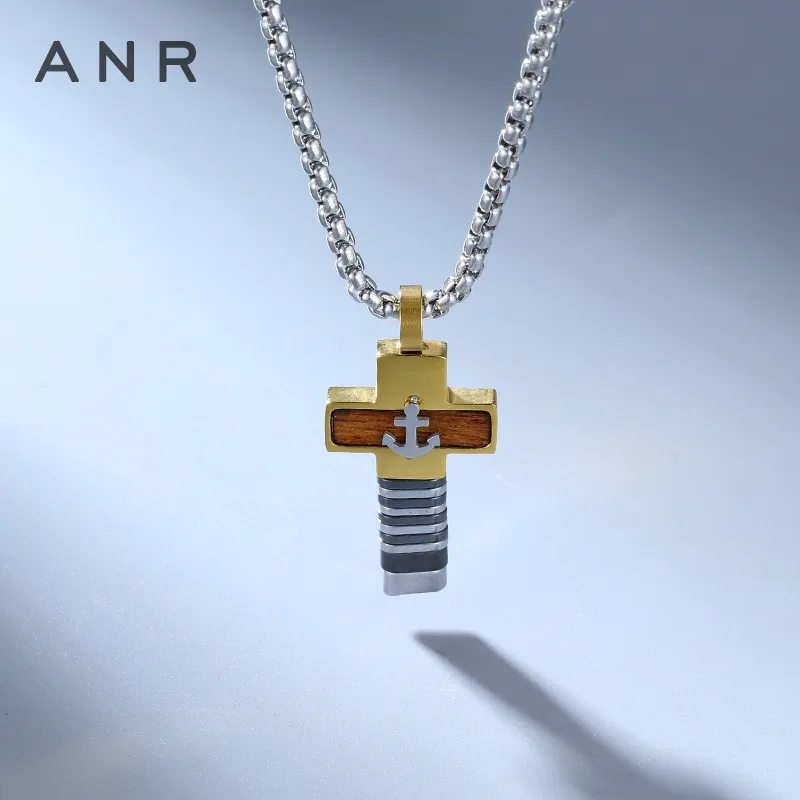 COLLAR CADENA DE ACERO TITANIO CON DIJE DE CRUZ CON ANLCA - Imagen 2