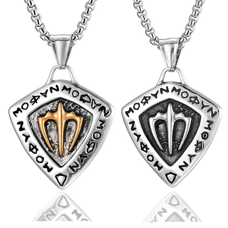 COLLAR CADENA DE ACERO TITANIO CON DIJE ESCUDO CON TRIDENTE - Imagen 3