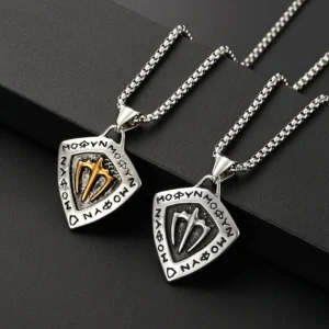 COLLAR CADENA DE ACERO TITANIO CON DIJE ESCUDO CON TRIDENTE