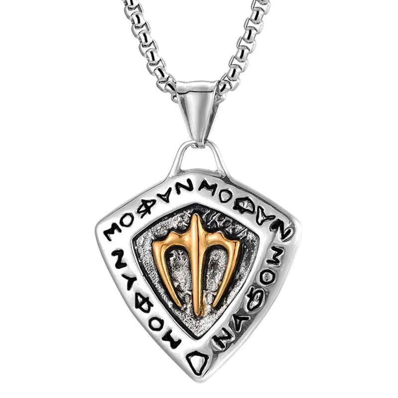 COLLAR CADENA DE ACERO TITANIO CON DIJE ESCUDO CON TRIDENTE - Imagen 5
