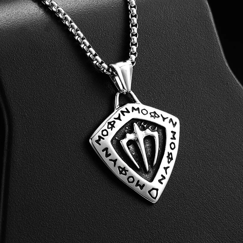 COLLAR CADENA DE ACERO TITANIO CON DIJE ESCUDO CON TRIDENTE - Imagen 4