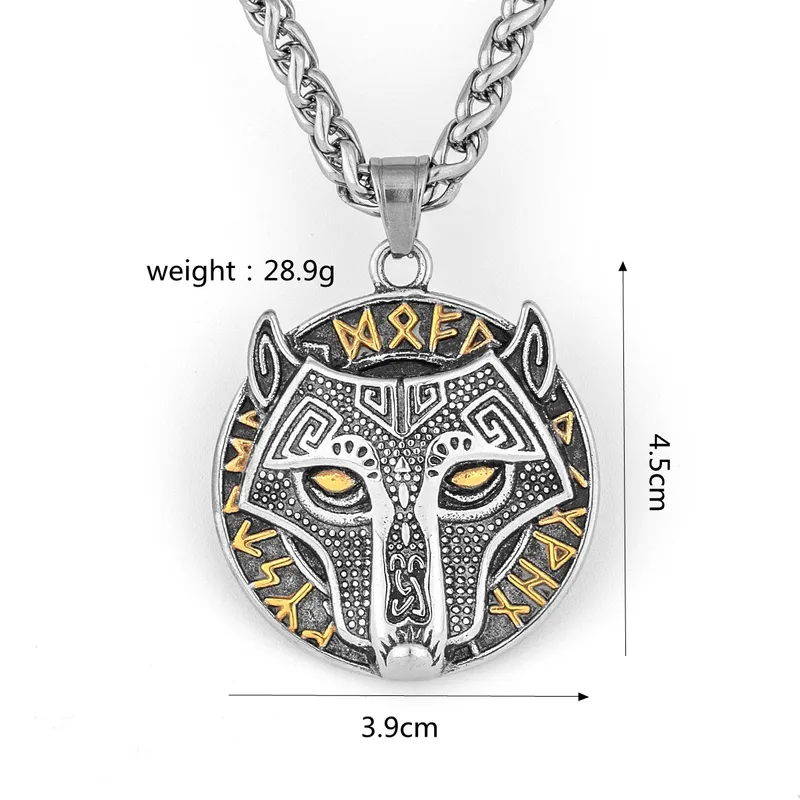COLLAR CADENA DE ACERO TITANIO CON DIJE DE LOBO VIKINGO NORDICO - Imagen 4